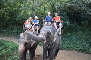 Riding elephants in Chaing Mai in northern Thailand.