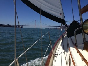 Sailing Pamela out of the Golden Gate