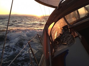 Sailing Pamela into the sunset to Drake's Bay