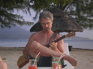 Playing guitar on Tahaa in the Society Islands