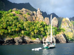 Pamela sails to Fatu Hiva in the Marquesas Islands, south Pacific.